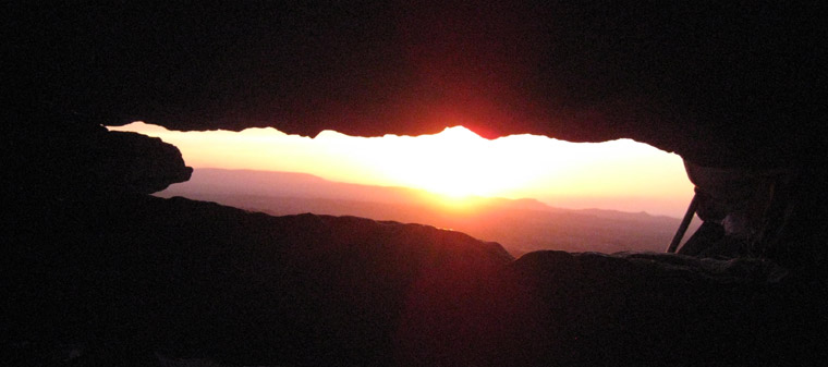 Summer Solstice Sunset at Carrowkeel Cairn G viewed through the roofbox