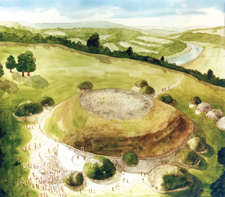Neolithic Knowth, circa 3000–2000 BC | Illustration by Paul Francis from Knowth and Brú na Bóinne