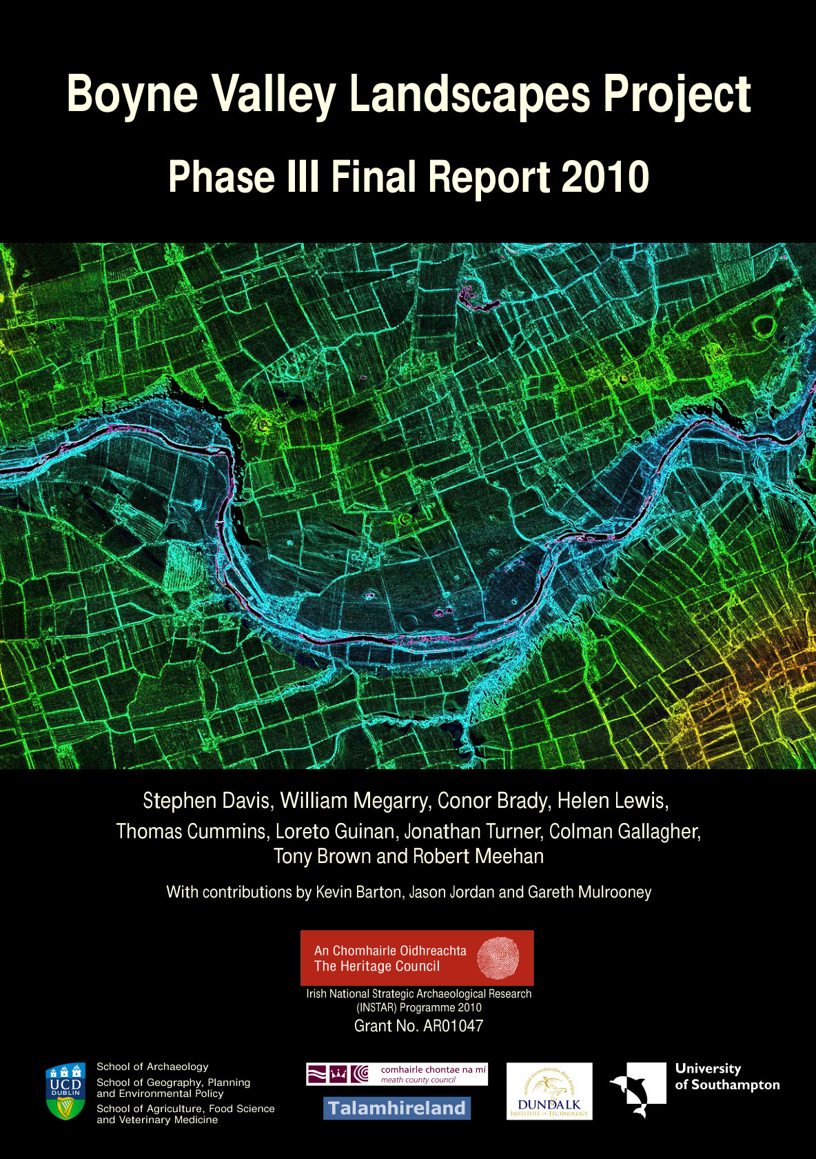 Cover of the Boyne Valley Landscapes Project Phase III Final Report 2010, with a coloured LiDAR image of the Bend of the Boyne.
