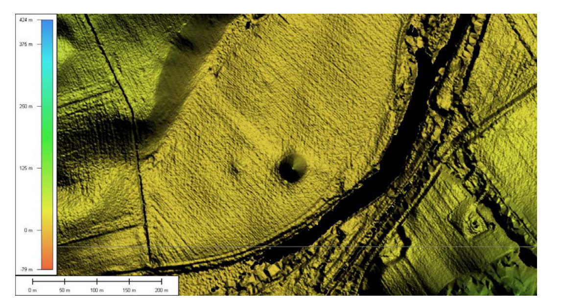 LiDAR relief of the Bend of the Boyne, with the mound of Site B and a low circular enclosure at Site B1.