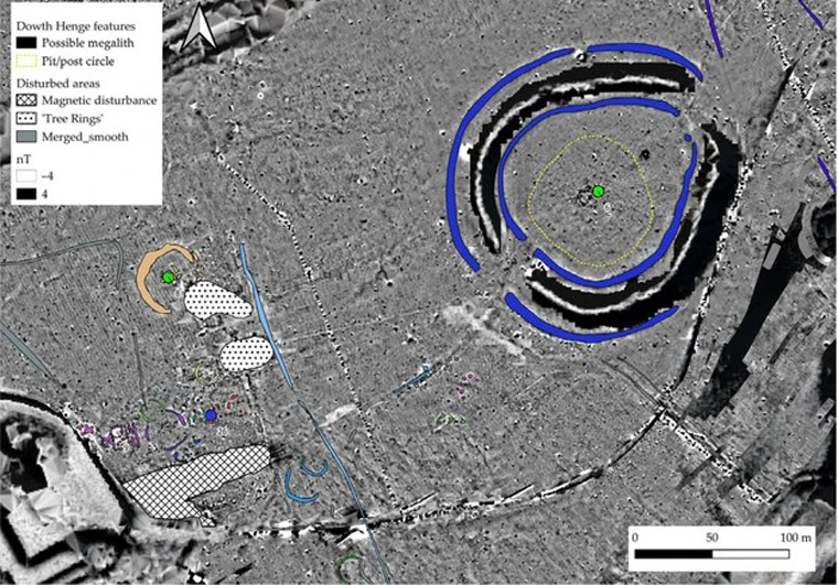 Dowth Henge in Brú na Bóinne shown by archaeological survey, one of the major later Neolithic ceremonial enclosures in the Boyne Valley