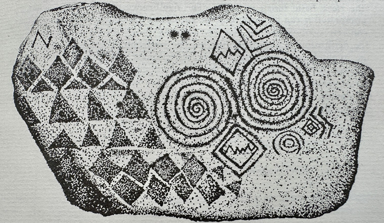 Newgrange Kerbstone 67 by Martin Brennan from his book The Boyne Valley Vision